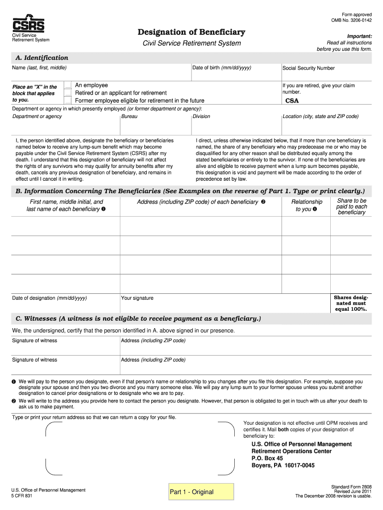2011 2022 Form OPM SF 2808 Fill Online Printable Fillable Blank
