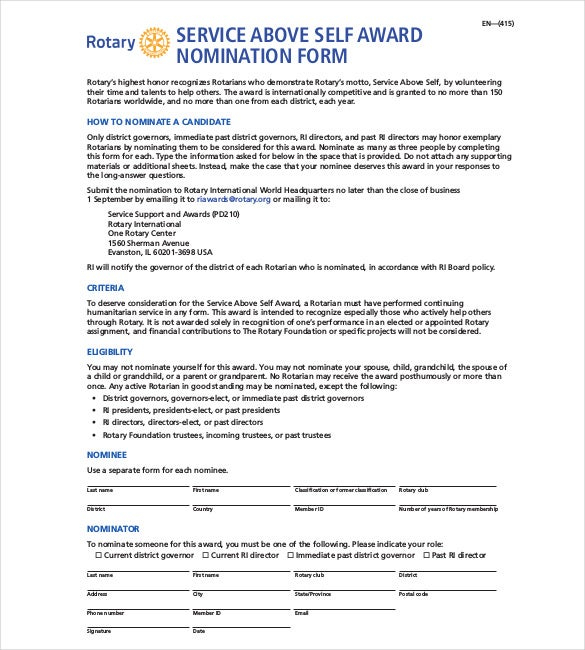 Award Nomination Form Template 12 Free Word PDF Documents Download