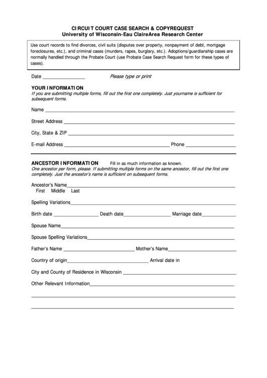Circuit Court Case Search And Copy Request Form Printable Pdf Download