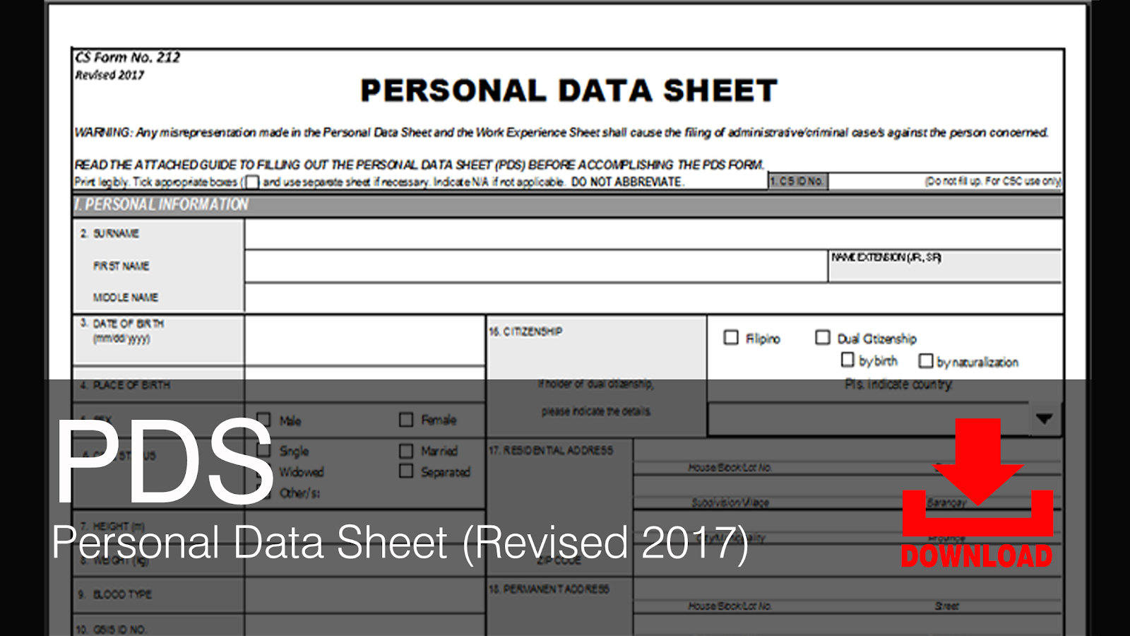Civil Service Exam PH Downloads Excel And PDF File Of PDS Personal