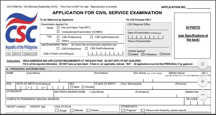 Civil Service Examination Form CS Form No 100 News to gov