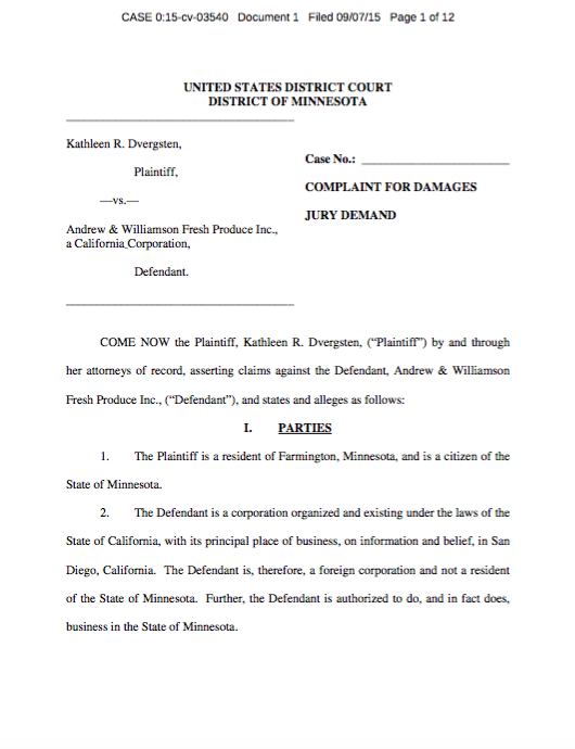 First Salmonella Cucumber Lawsuit Filed In Minnesota Federal Court 