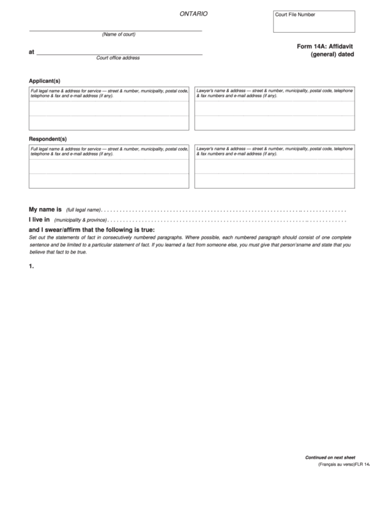 Form 14a Affidavit General Ontario Court Forms Printable Pdf Download