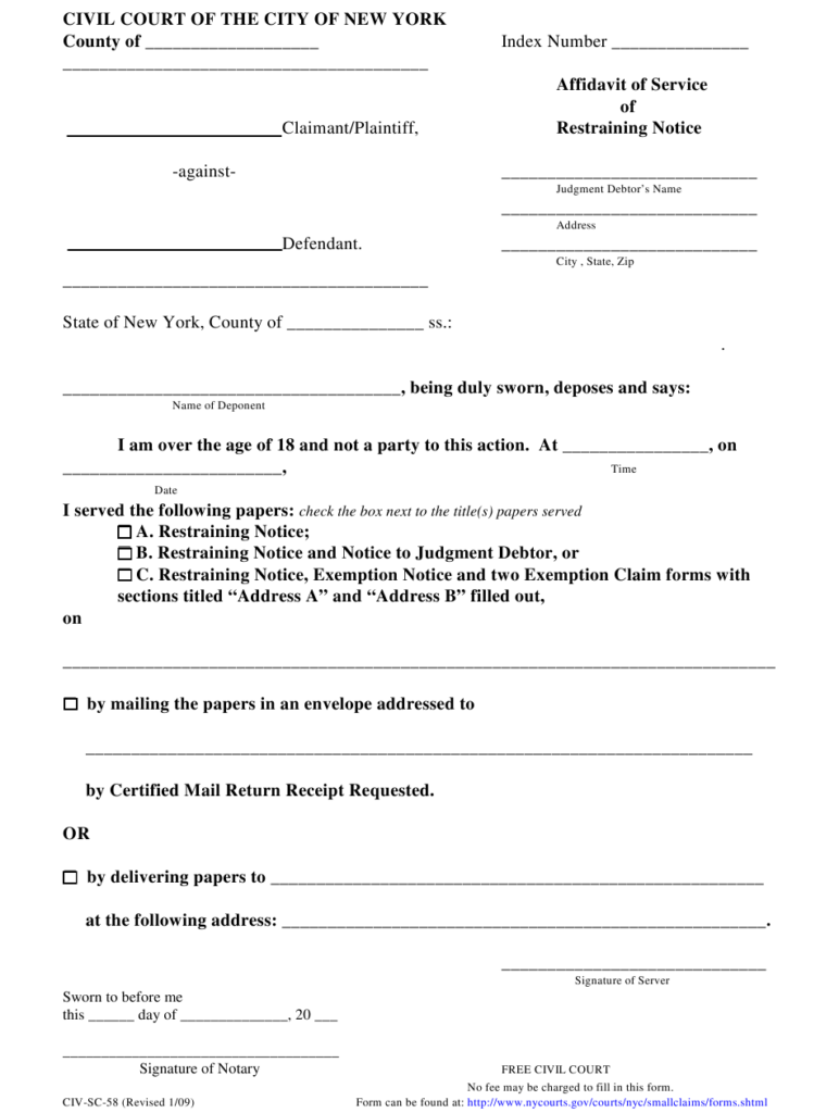 Form CIV SC 58 Download Fillable PDF Or Fill Online Affidavit Of 