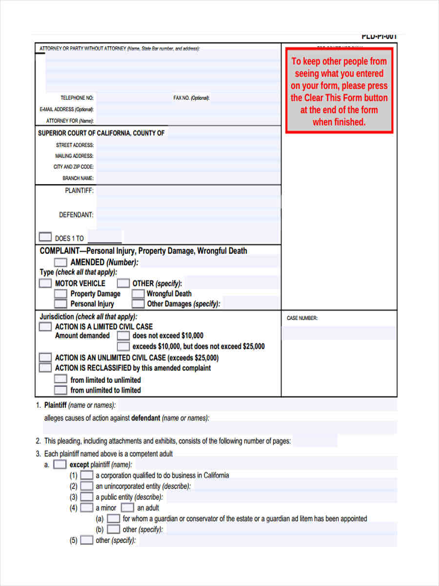 FREE 11 Civil Complaint Forms In PDF MS Word