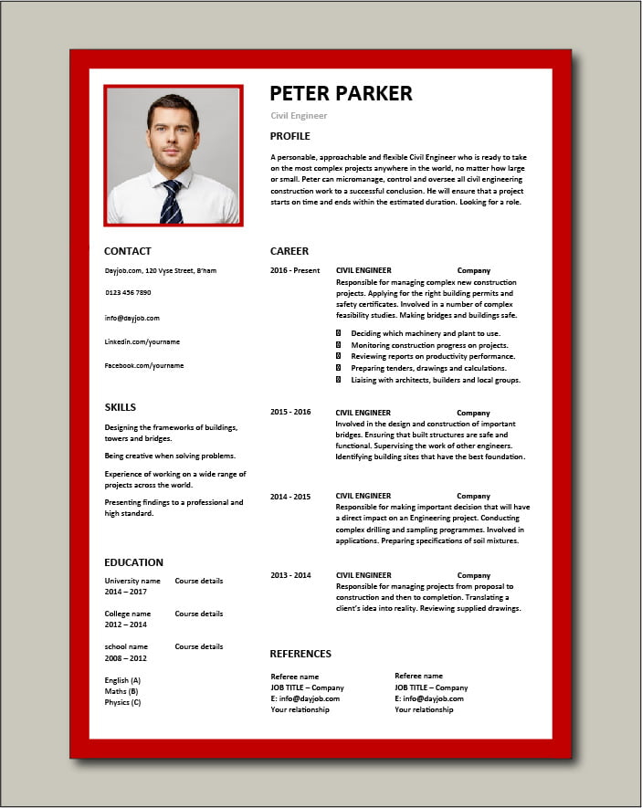 Free Civil Engineer CV Template 6