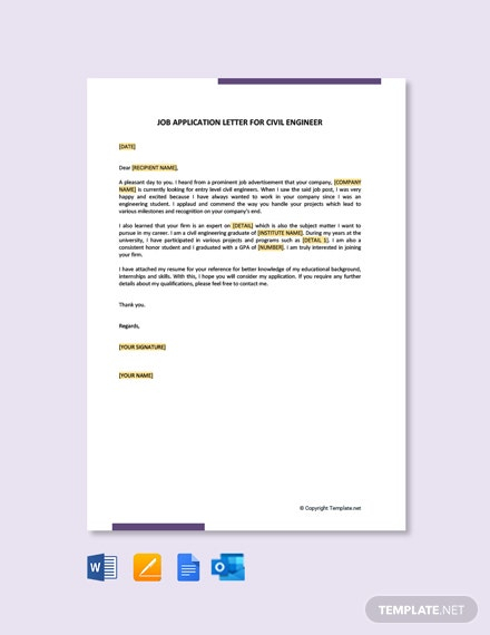 Free Job Application Letter For Civil Engineer Fresher Template 