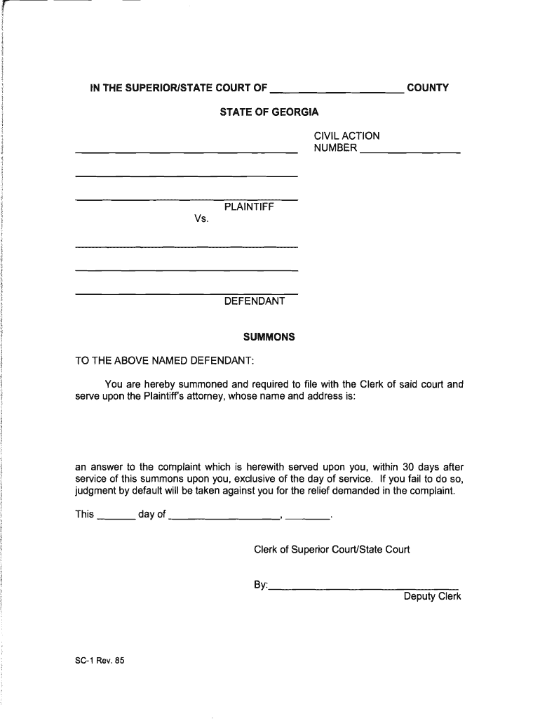 Georgia Summons Form Fill Online Printable Fillable Blank PdfFiller