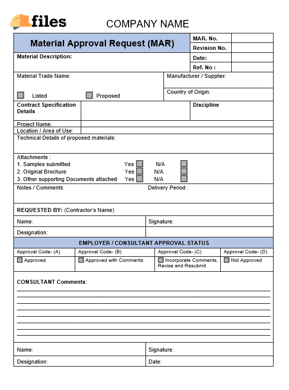 Material Approval Request Construction Documents And Templates