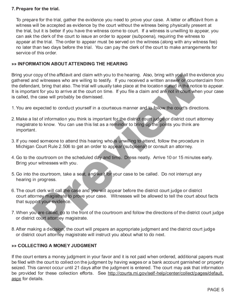 Michigan Collecting Money From A Small Claims Judgment US Legal Forms