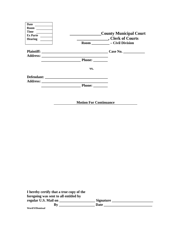 Motion For Continuance Ohio Form Fill Out And Sign Printable PDF