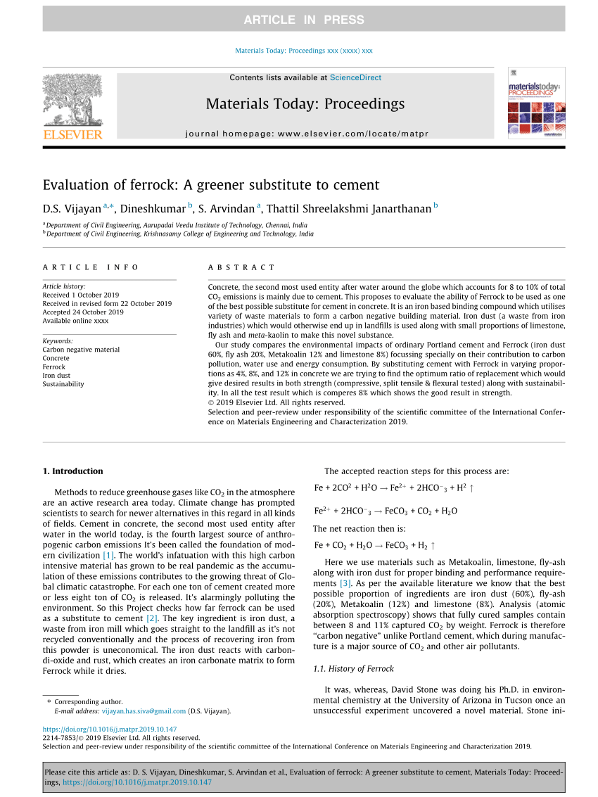 PDF Evaluation Of Ferrock A Greener Substitute To Cement