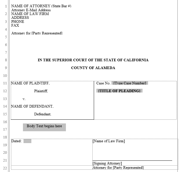 Pleading Form Alameda County Superior Court Word Automation