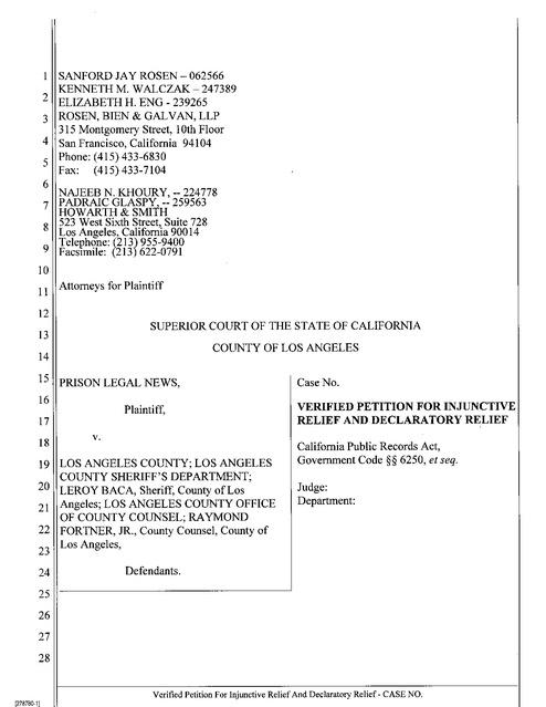 Prison Legal News V Los Angeles County Complaint Public Records 