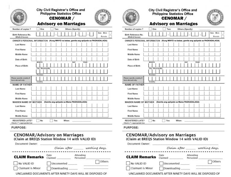 PSA Forms City Government Of Davao