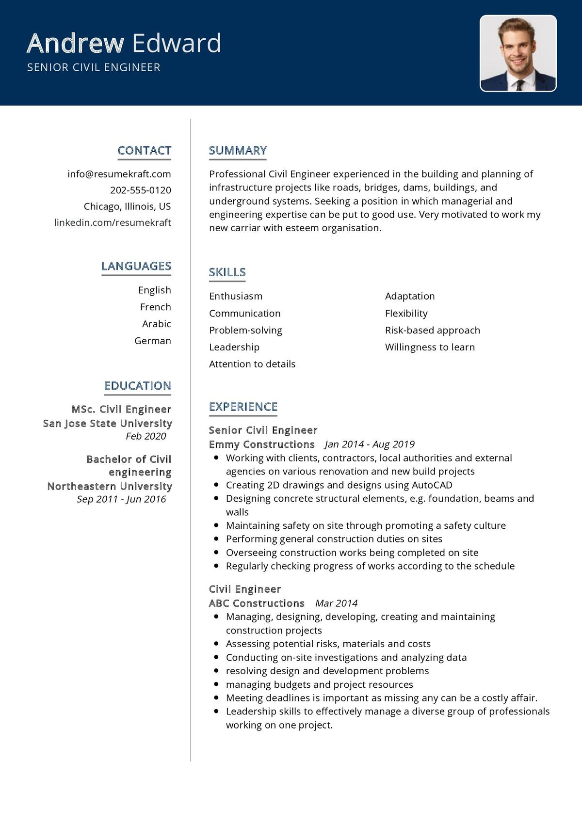 Senior Civil Engineer Resume Sample 2021 Writing Guide ResumeKraft