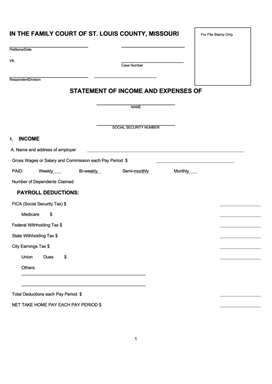 Statement Of Income And Expenses Family Court Of St Louis County 