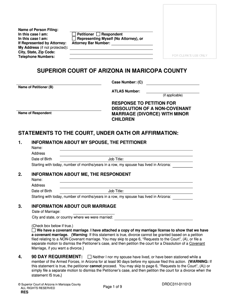 Superior Court Maricopa County Arizona Fill Out And Sign Printable