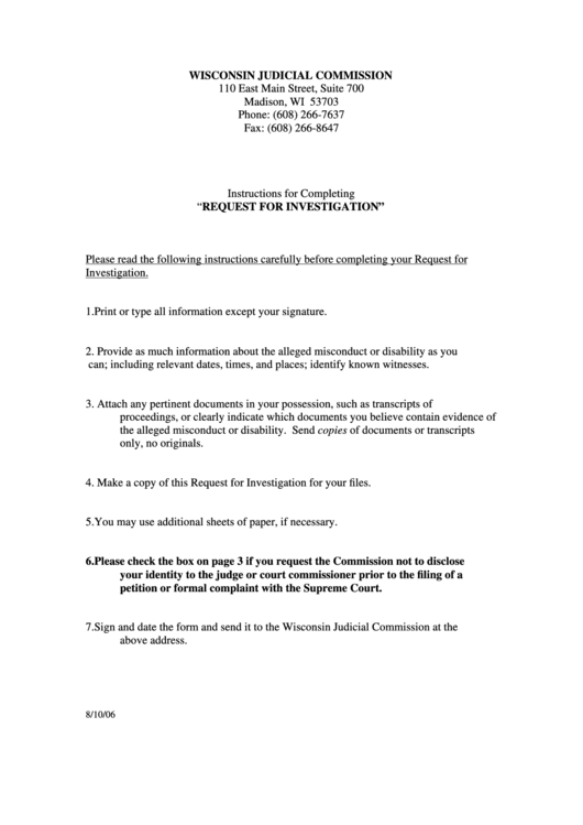 Wisconsin Judicial Commission Complaint Form Wisconsin Court Printable