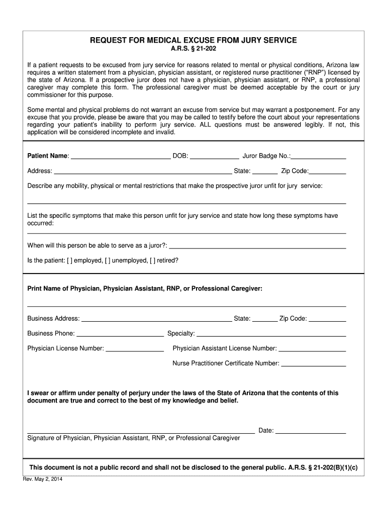 2014 2023 Form AZ Request For Medical Excuse From Jury ServiceFill