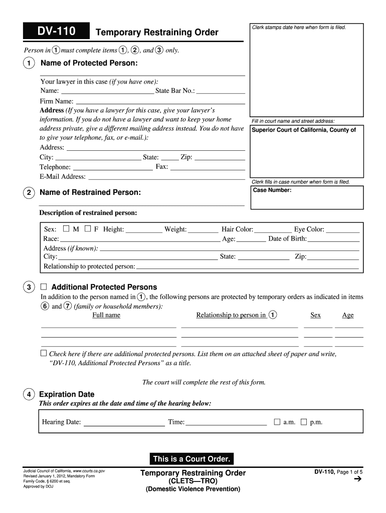 Blank Restraining Order Form Fill Out Sign Online DocHub