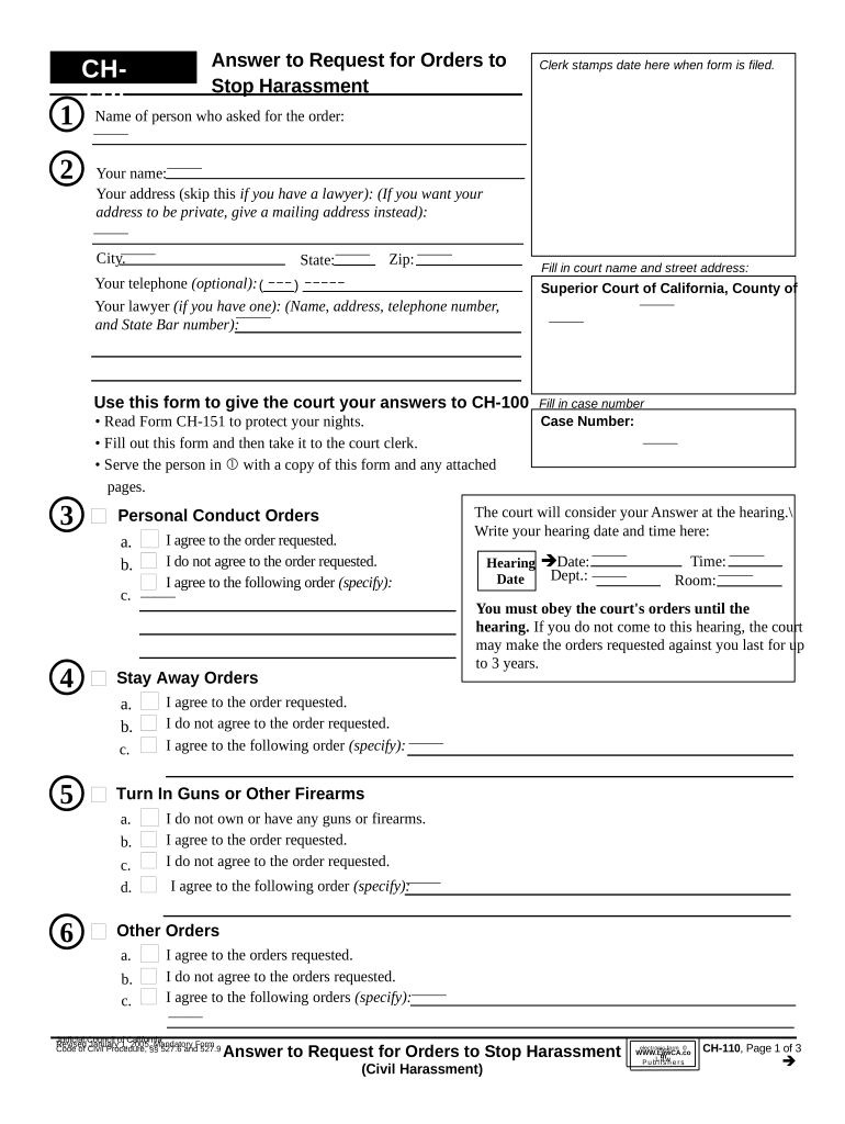 California Restraining Order Form Fill Out And Sign Printable PDF