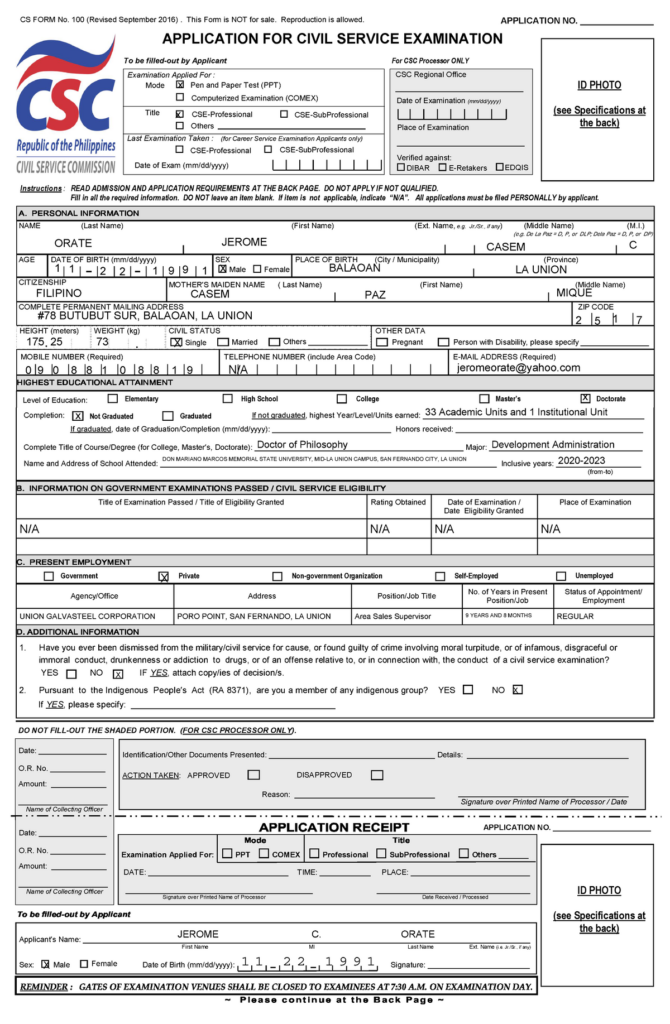 Application For Civil Service Examination Form 2023 Civil Form 2023