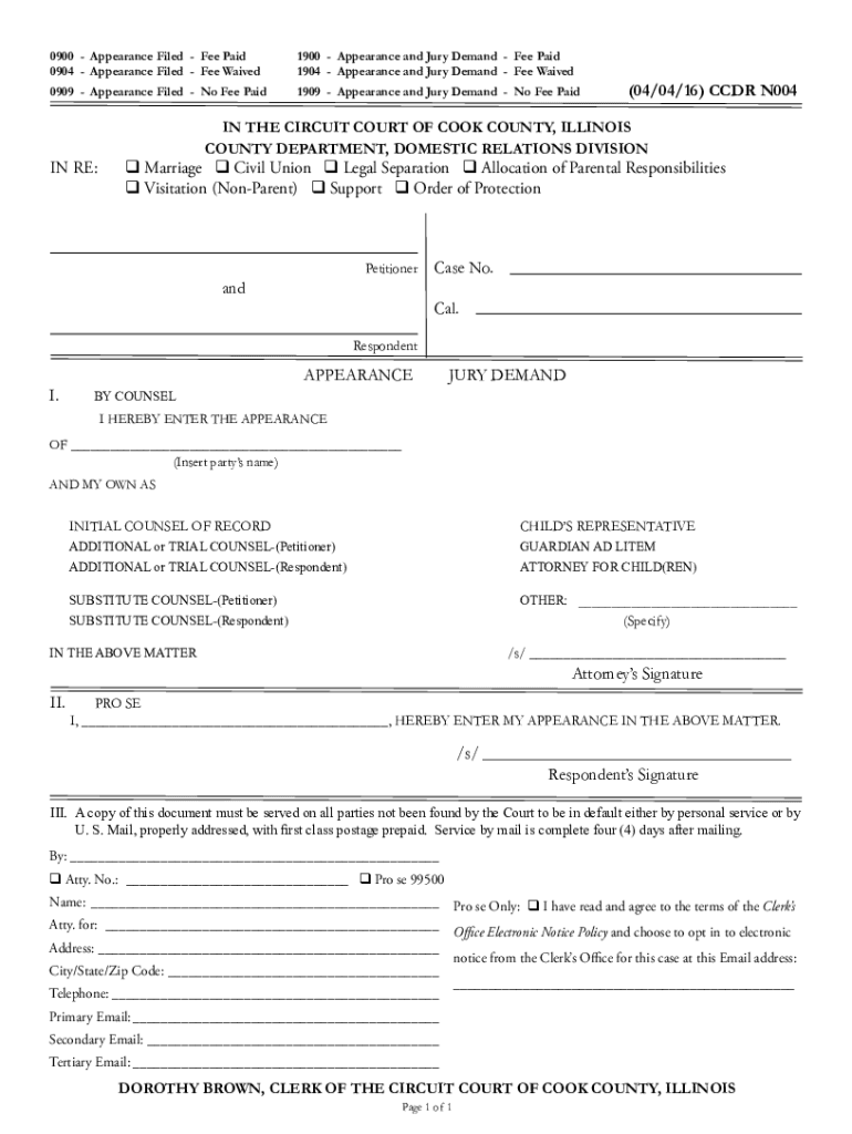 File Appearance Cook County Form Fill Out And Sign Printable PDF