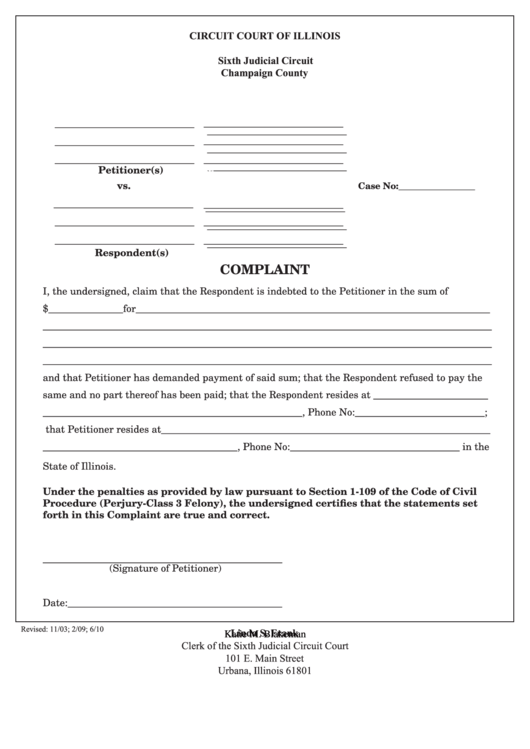Fillable Complaint Form Printable Forms Free Online