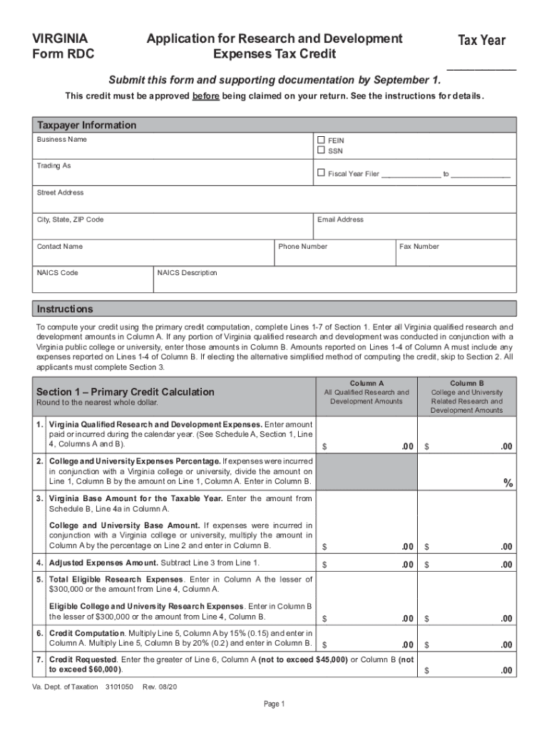 Form RDC Application For Research And Development Expenses Tax Credit