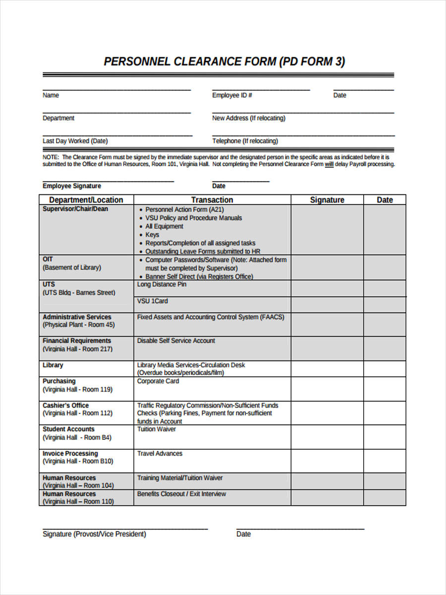 FREE 7 Staff Clearance Forms In PDF MS Word