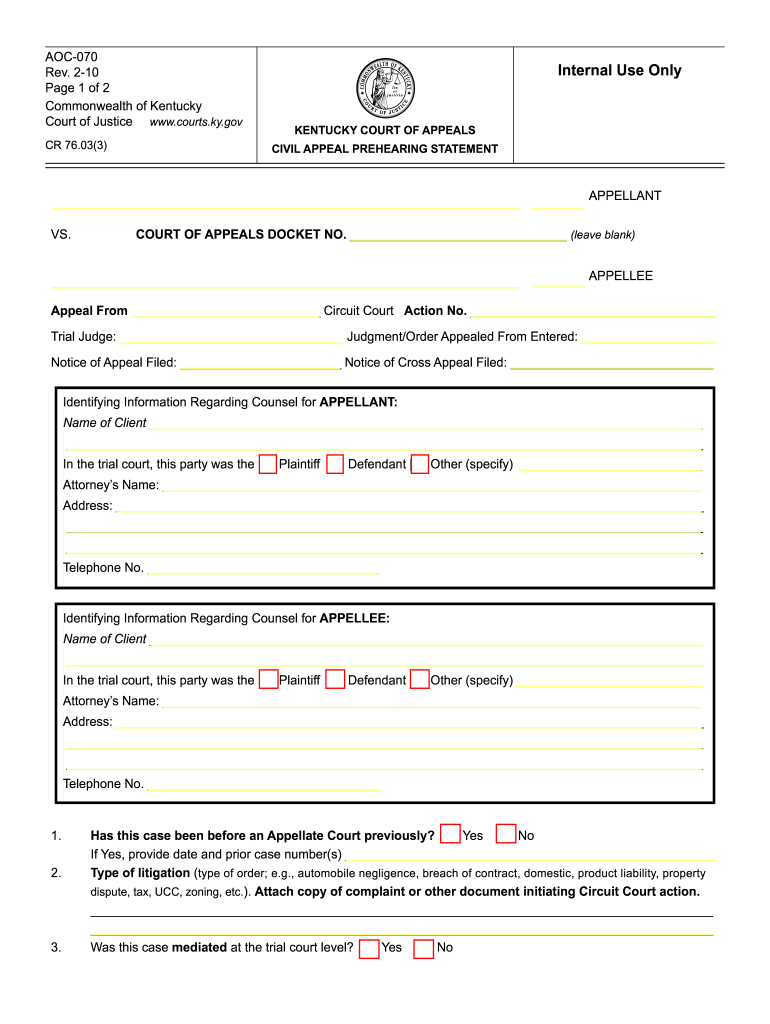 Kentucky Appeal Form Fill Out And Sign Printable PDF Template SignNow