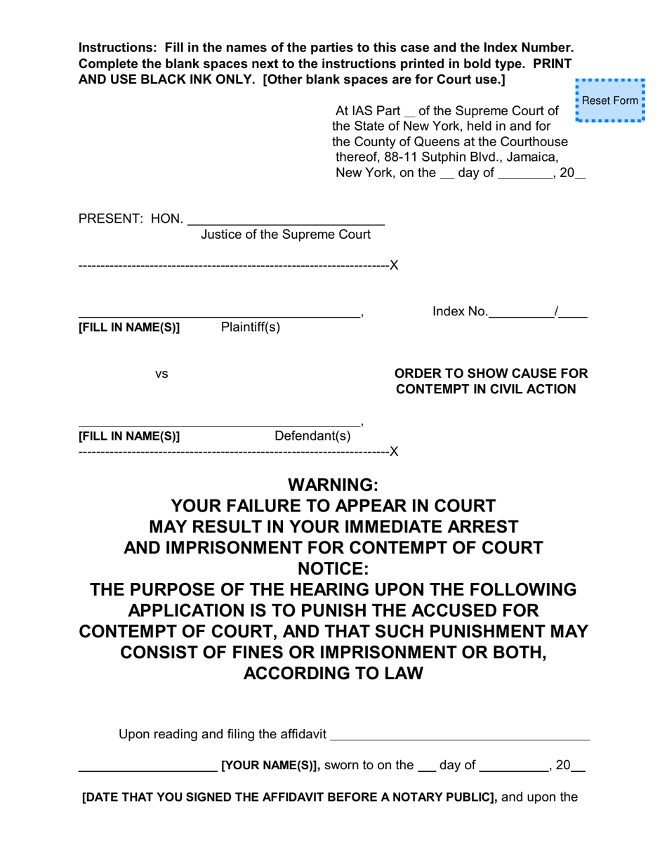 New York Order To Show Cause For Contempt In Civil Action Download