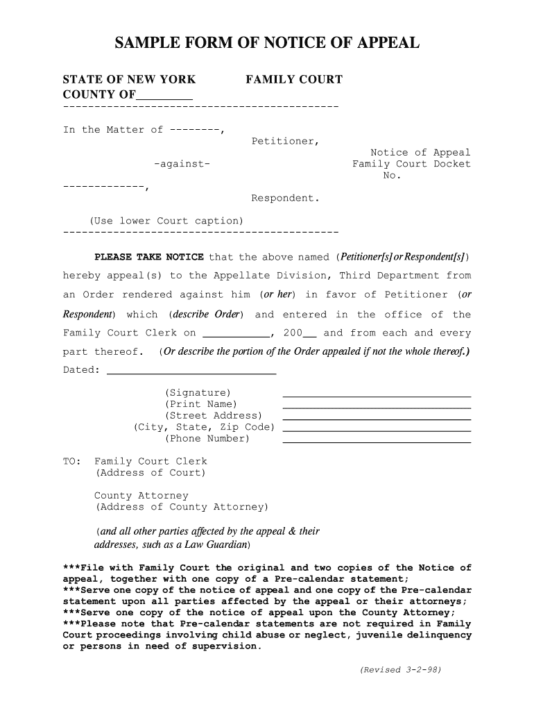 Notice Of Appeal Sample 2020 2021 Fill And Sign Printable Template