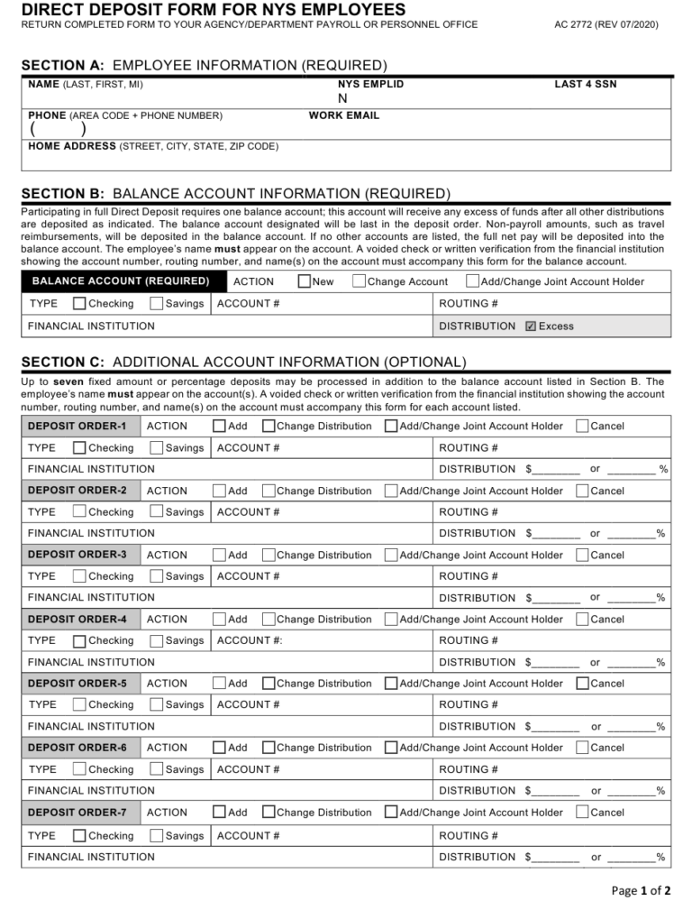 Nys Civil Service Direct Deposit Form Civil Form 2023