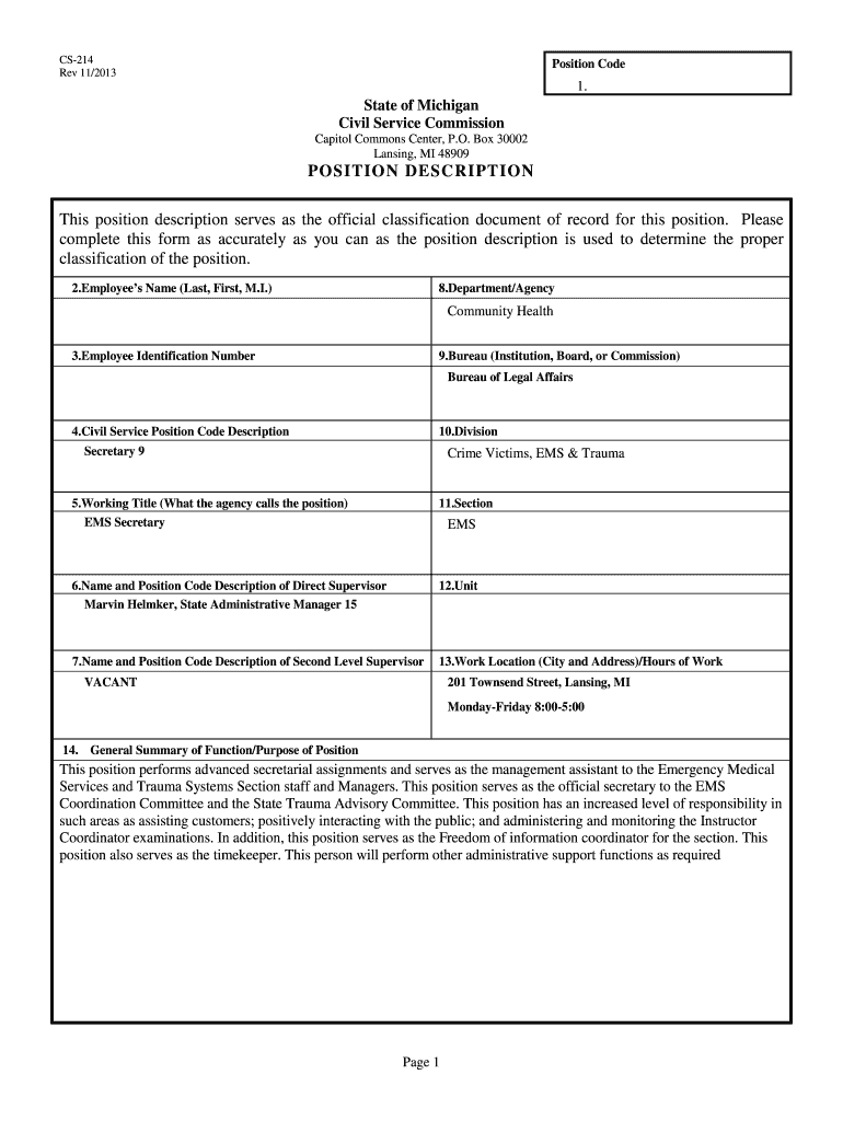 Position Description Form Fill Out And Sign Printable PDF Template