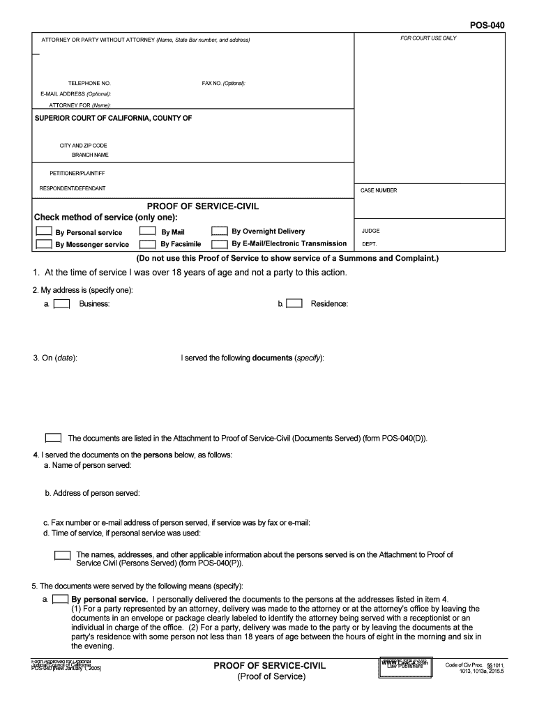 PROOF Of SERVICE CIVIL Form Fill Out And Sign Printable PDF Template