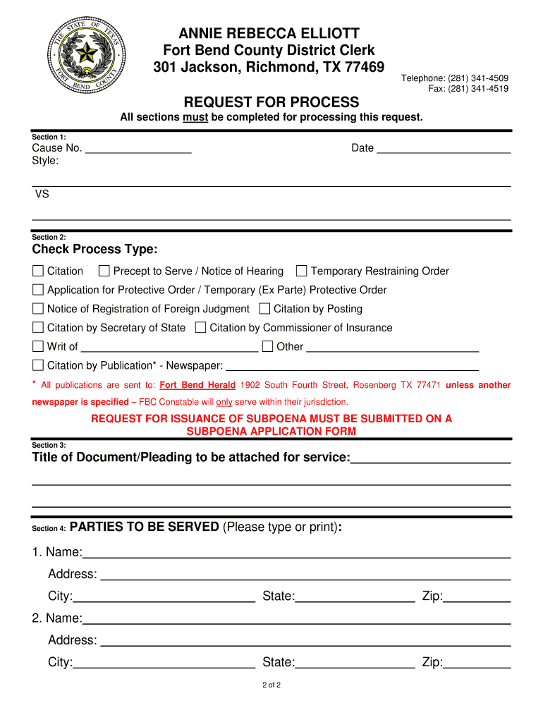 Request Fort Bend County Form Fill Out And Sign Printable PDF