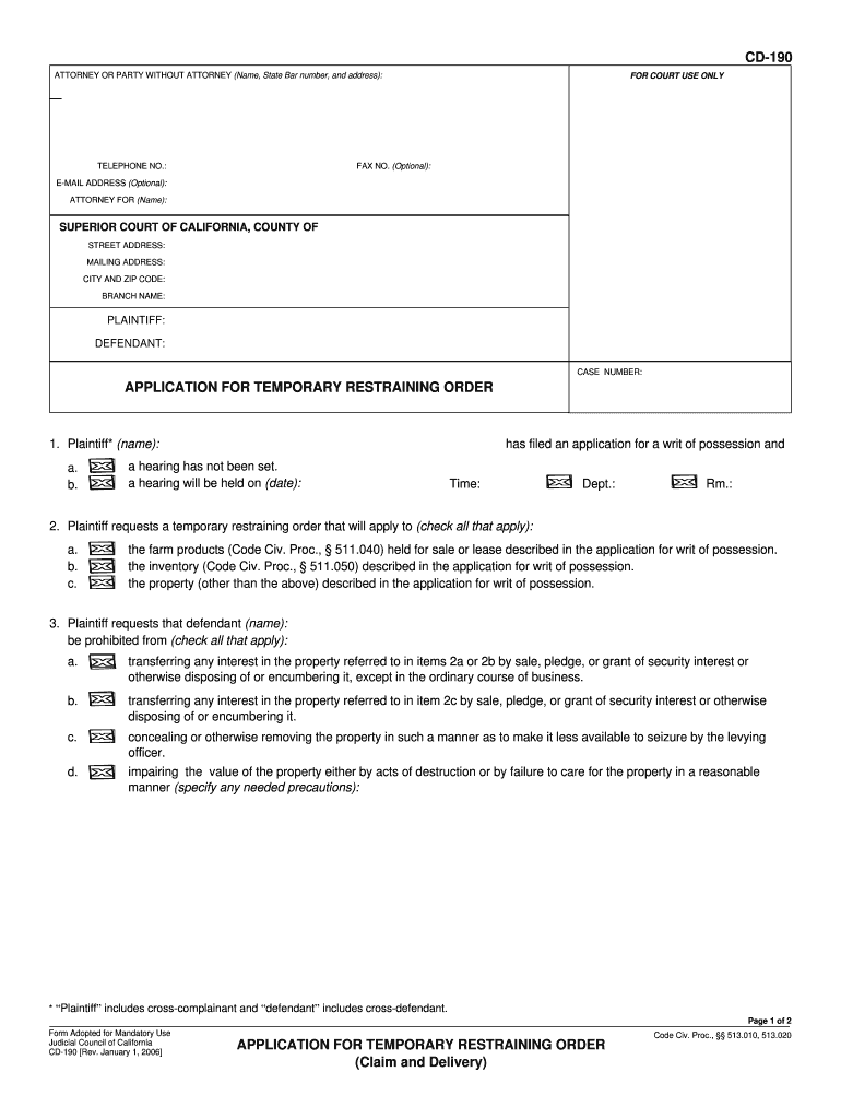 TEMPORARY RESTRAINING ORDER California Courts Form Fill Out And Sign