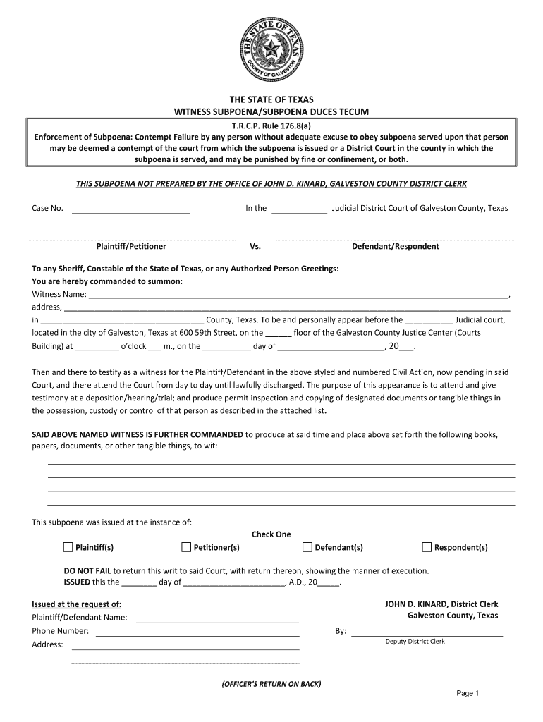 Texas Subpoena Fill Out Sign Online DocHub